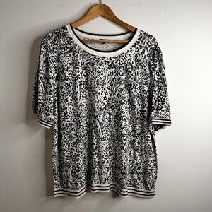 Talbots Sweater Womens 3X Animal Print Short Sleeve Plus Size Pullover Knit Top